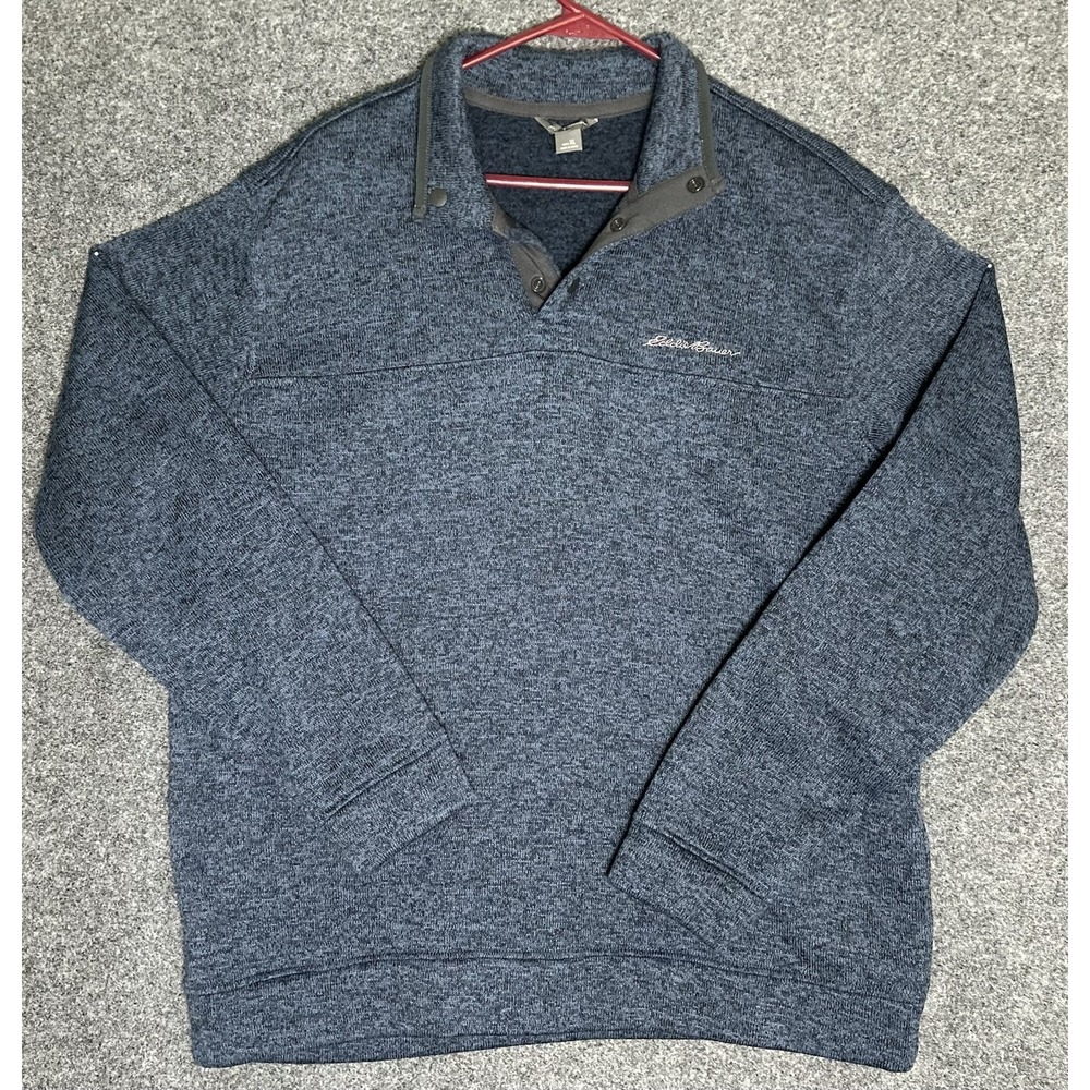 Eddie Bauer Men's Pullover Sweatshirt 1/4 Snap - Size XL - Navy/black Heathered‎